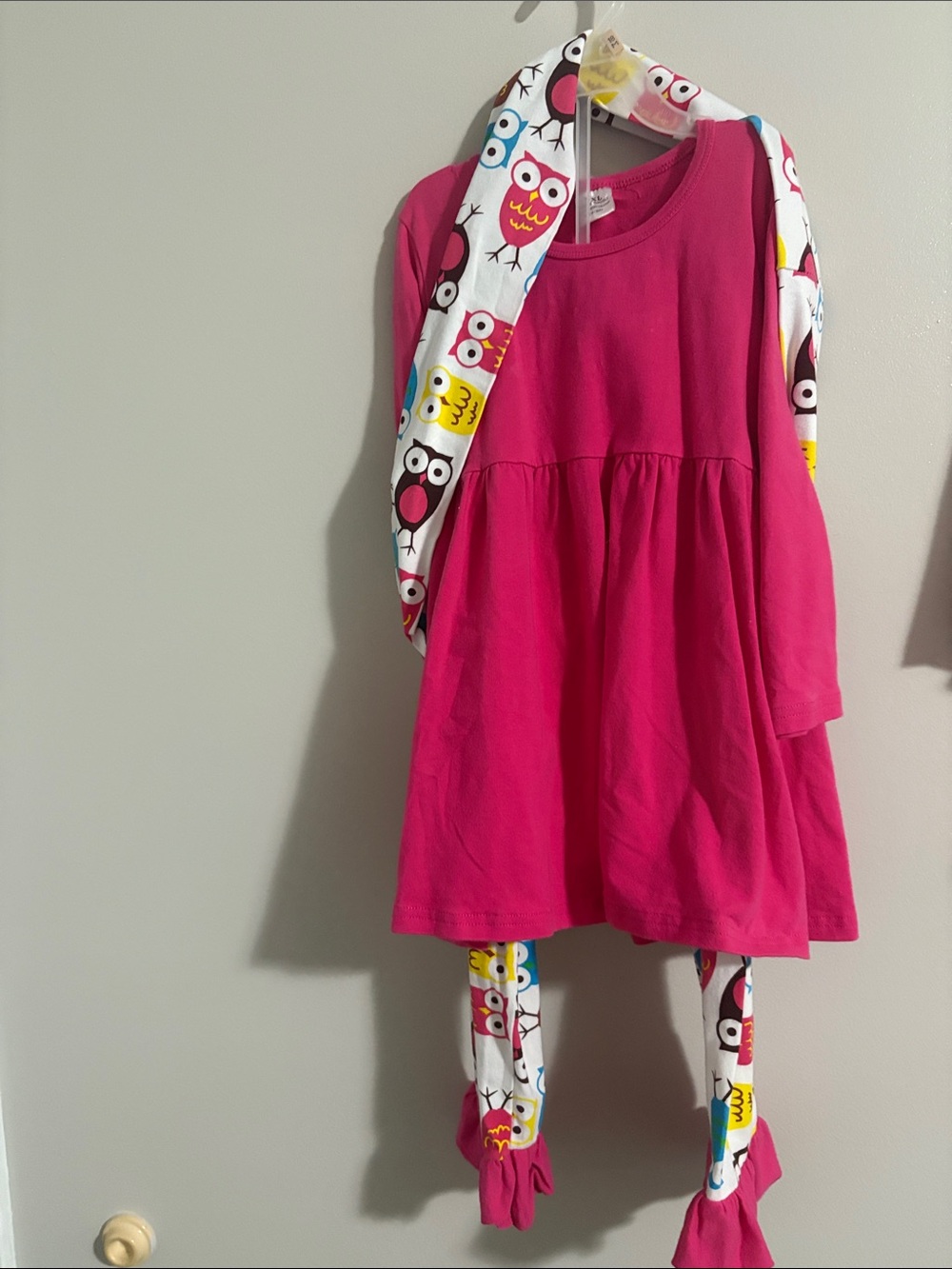 Unlisted Hot Pink Long-Sleeve Cotton Dress with Owl Scarf